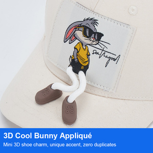 Casquette de baseball pour enfants, respirante, en maille 3D, avec patch lapin, ajustable, beige, pour l'été, casquette de sport, chapeau de soleil - Product Image 3