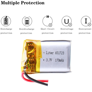Batería recargable de polímero de litio de 3.7V <span class=keywords><strong>170mAh</strong></span> 651723 para localizador de coche, altavoz y dispositivos inteligentes portátiles - Product Image 4