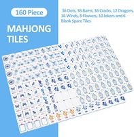 TIASUSAN Jeu de tuiles de mahjong américain bleu clair (12 pouces) 160 tuiles gravées avec sac de rangement pour tuiles de mahjong Fabriqué en Chine