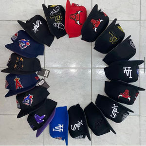 Wholesale Classic Men's <strong>Flat</strong> Brim Fitted Baseball Caps, 6-Panel Closed Back Snapback Gorras <strong>Hats</strong> with Custom Embroidery - Product Image 1