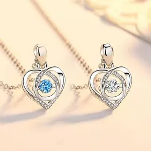 Fashion Bling Dancing Diamond Heart Initial Necklace Jewelry For Women