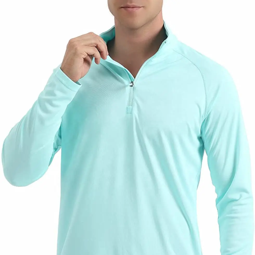 Hoge Kwaliteit Custom Logo Sport 1/4 Rits Hals Golf T-Shirt Tshirt Trui Lange Mouw Golf T-Shirt Voor Mannen