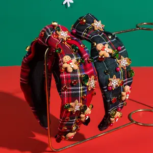 Nieuwe Kerst Rode En Groene Geruite Peperkoek Man Strass Hoofdband Verkopen Nieuwe Trend Hoge Kwaliteit Vakantie Haaraccessoires