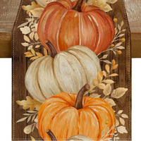 Nappe de table en lin non tissé à imprimé floral avec nœud en forme de citrouille, pour l'automne et Thanksgiving, décoration de table de cuisine, imperméable et anti-taches