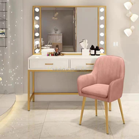 Station de coiffure rose avec miroir et éclairage LED pour salon de coiffure, vente en gros