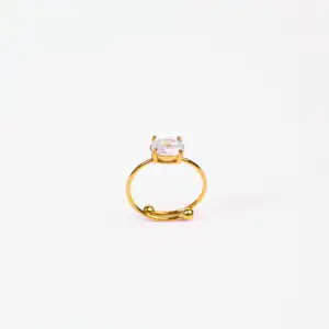 Classic Design Dainty Finger Rings Cz Stainless Steel 18K Gold Plated Crystal Adjustable Ring