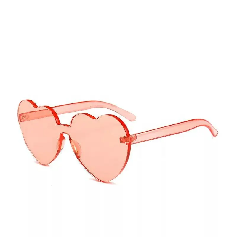 Heart Oversized Rimless Sunglasses One Piece Heart Shape Eyewear Colored Sunglasses for Women