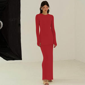 เดรสลำลองผู้หญิงสำหรับฤดูร้อน สีพื้นเรียบง่าย แขนยาว ทรงเข้ารูป แต่งตะเข็บเอว ผ่าข้างแบบธรรมชาติ - Product Image 5