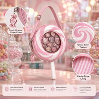Sac Ita personnalisé en forme de sucette tourbillonnante, style boutique de bonbons rétro, sac à bandoulière brillant à texture tourbillonnante et doublure à rayures bonbon, sac messager doux