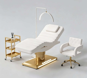 Lit de beauté moderne de haute qualité pour salon de beauté, base en acier inoxydable doré, lit de massage facial - Product Image 4
