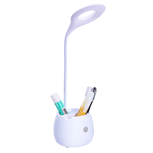 Lámpara de escritorio moderna recargable por <span class=keywords><strong>USB</strong></span> con lámpara de mesa <span class=keywords><strong>LED</strong></span> de atenuación continua y cuello de cisne Flexible E26 Base de bombilla PC Body Pen Holder - Product Image 1