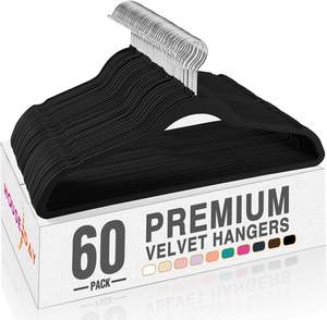 Lot de 50 cintres à vêtements en velours noir antidérapants de qualité supérieure, personnalisables, en nouveaux matériaux, à prix réduit, pour la vente en gros - Product Image 1