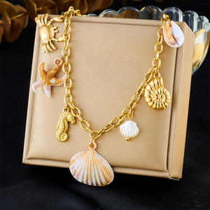 Nieuwe 18K Pvd Vergulde Oceaan Hanger Ketting Rvs Zeepaardjes Zeester Schelp Krabben Charm Ketting Voor Vrouwen - Product Image 1