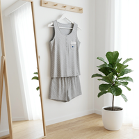 Pyjama court pour femmes en jersey de coton et de bambou respirant brodé, taille plus, été
