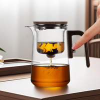 Kungfu-Théière Magnétique en Verre avec Poignée en Bois, Théière à Feuilles Mobiles, 800ml
