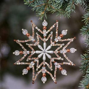 Crystal Beaded Snowflake <b>Christmas</b> Ornament Rose <b>Gold</b> Hanging Tree <b>Decoration</b> Handmade Holiday Decor - Product Image 1