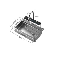 Évier de cuisine moderne en acier inoxydable Sus304 avec rinçage en verre, fait à la main, cascade intelligente, multifonctionnel