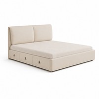 Kunstleder-Bettgestell in Queensize mit Cremefarbenem Finish für Zuhause, Schlafzimmer und Einzelhandelsprojekte