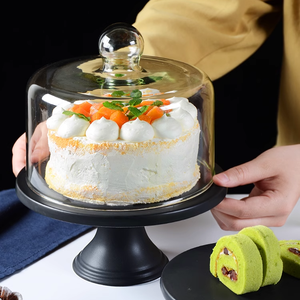 Plato <span class=keywords><strong>de</strong></span> Mango integrado, molde para pasteles alto <span class=keywords><strong>de</strong></span> cerámica reutilizable con tapa <span class=keywords><strong>de</strong></span> vidrio, cesta para servir pan, herramientas para pasteles ecológicas tipo soporte - Product Image 2