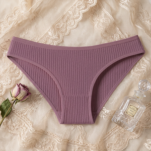 Culottes de bikini côtelées en coton respirant, confortables, couleur unie, taille mi-haute, sous-vêtements sportifs pour femmes - Product Image 3