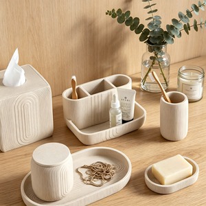 Juego <span class=keywords><strong>de</strong></span> Accesorios <span class=keywords><strong>de</strong></span> Baño <span class=keywords><strong>de</strong></span> Resina Nórdica Mate, Decoración <span class=keywords><strong>de</strong></span> Hogar <span class=keywords><strong>de</strong></span> Lujo con <span class=keywords><strong>Dispensador</strong></span> <span class=keywords><strong>de</strong></span> Jabón Minimalista para Baño - Product Image 2