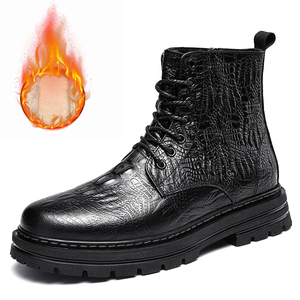 Bottes de cheville d'hiver en cuir de vachette à fond épais pour hommes Designer Luxury Casual Round Toe Zip Business Formal High Top Men Shoes - Product Image 6