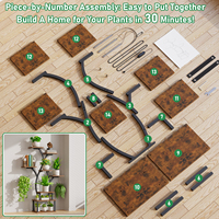 Support de plantes LED en forme de branche d'arbre avec chaîne suspendue pour fougères, présentoir haut en bois et métal à 8 pots, coin douillet pour salon
