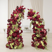 Composition florale en soie pour arche en forme de corne brisée, rouge bordeaux et vert, pour fond de mariage, demande en mariage et décoration de fête et de mariage