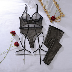 Luxe noir or serré évidé filet de pêche Lingerie Transparent Femme diable Lingerie correspondant cuisse <span class=keywords><strong>bas</strong></span> - Product Image 6
