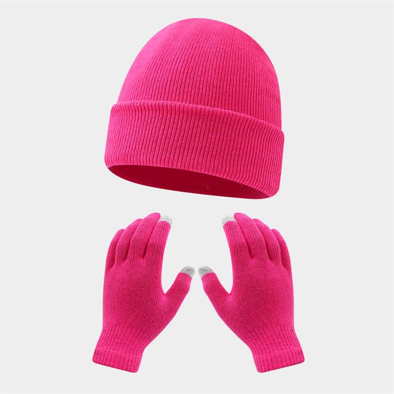Autumn and winter warm gloves hat suit-[rose red]]