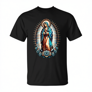 Camiseta de la Virgen de Guadalupe para Adultos, Unisex, Manga Corta, Cuello Redondo, Impresión Digital, Regalo Religioso - Product Image 3