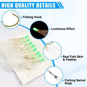 Appâts <span class=keywords><strong>de</strong></span> pêche en eau salée avec plumes, luminosuents, 8 en 1, hameçons en peau <span class=keywords><strong>de</strong></span> poisson véritable, perles <span class=keywords><strong>de</strong></span> pêche lumineuses, taille 12/14/16 - Product Image 3