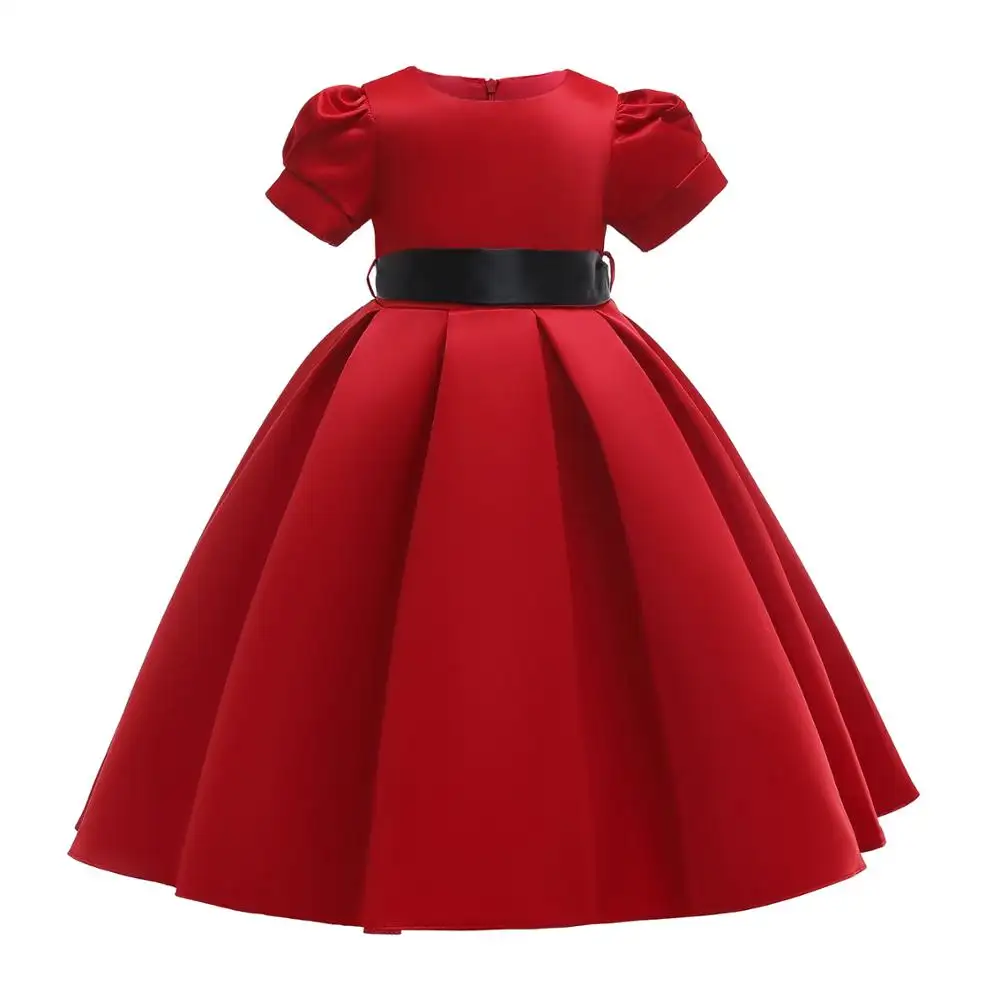 2019 hot sale simple cheap christmas red color short sleeve indian wedding graduation gowns children dress for girls