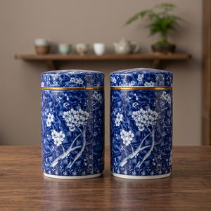 Boîte alimentaire ronde en acier inoxydable bleu et blanc à motif floral oriental avec couvercle pour la cuisine - Product Image 5