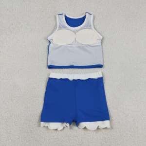 ชุดเด็กผู้หญิง GSD4023 rts Little Active Girl สีน้ำเงินลายตารางขาว แต่งขอบหยัก ชุดขายส่ง เสื้อแขนกุด กระโปรง ชุดโยคะ - Product Image 4