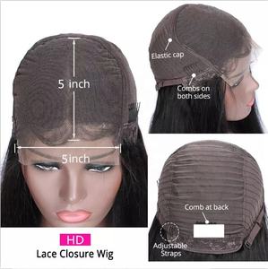 Perruques en cheveux humains pour femmes, 5x5 HD Lace Closure, transparentes, lisses, pré-épilées, 30-32 pouces de long, noir os - Product Image 6