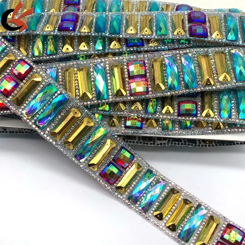 Adorno de diamantes de imitación de cristales metálicos dorados rectangulares para zapatos y bolsos de boda de moda, decoración de hierro en recorte