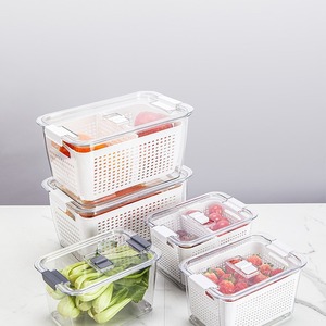 Double Layer Drain Basket Food Storage Box Square Plastic Lid Refrigerator <b>Vegetable</b> Storage Keep <b>Fresh</b> Eco Friendly L Size - Product Image 1