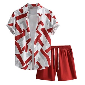 Costume d'été pour homme avec logo personnalisé, imprimé personnalisé, revers, manches courtes, shorts, chemise décontractée pour les vacances - Product Image 1