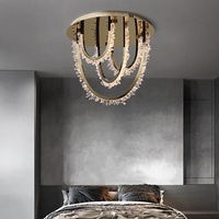 Moderne personnaliser haute hauteur luxe décoratif en acier inoxydable bande cristal pierre roches lustre Plafonnier