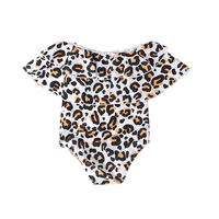 A #   Maillot de bain d'été pour maman et moi, combinaison à deux couches, col à volants, épaules dénudées, imprimé léopard, pour femmes