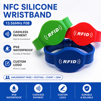 Bracelet en silicone NFC RFID 13,56 MHz F08 pour paiement sans contact, étanche IP68, avec logo personnalisé, pour parcs d'attractions et festivals
