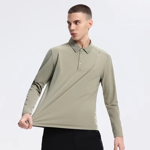 Nuova <span class=keywords><strong>Polo</strong></span> a Maniche Lunghe da Uomo con Colletto Rialzato, T-Shirt Tinta Unita per Primavera Autunno, Abbigliamento Casual da Lavoro - Product Image 5