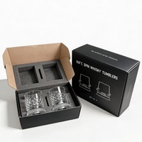 Verres à whisky rotatifs de 280 ml avec base à roulement métallique, tasses en cristal, gobelets à liqueur vintage gravés pour bar à domicile et fêtes