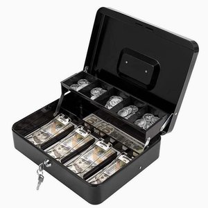 Cash <b>Box</b> for Supermarket Cashiers-Coin & Bill Organizer with Key <b>Lock</b> Steel Durable Removable - Product Image 3