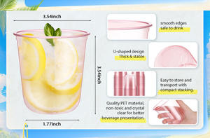 แก้วพลาสติกใสแบบใช้แล้วทิ้ง <span class=keywords><strong>Kesa</strong></span> Plan แพ็ค 50 ใบ ขนาด 12 ออนซ์ สีชมพู แก้ว PET สำหรับงานปาร์ตี้ พร้อมฝาและหลอด - Product Image 2