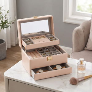 Nuevo Joyero de Cuero de Lujo de Gran Capacidad de Tres Capas para Niñas, Caja de Almacenamiento de Joyas para Pendientes y Collares, Empaque de Joyería - Product Image 2