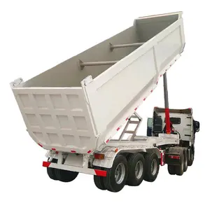 Tiện ích Trailer thủy lực bên Trailer Dump cho giao thông vận tải hàng hóa tăng gấp đôi Axl Dump Trailer bán 3 trục 40 mét khối thép