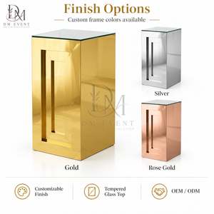 Custom <b>Gold</b> Stainless Steel Square Inset Panel Cocktail <b>Table</b> with Mirrored Tempered Glass Top for Wedding Parties - Product Image 4