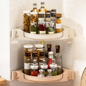 360 Degree Lazy Susan Turntable Plastic 2 Tier <strong>Bathroom</strong> Corner Rack <strong>Shelf</strong> Shower Caddy Organizer No Drill <strong>Stick</strong> <strong>on</strong> Wall Adhesive - Product Image 2